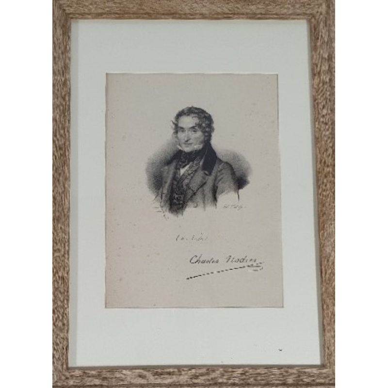 Gravure met handtekening Jean Charles Emmanuel Nodier 1780-1844